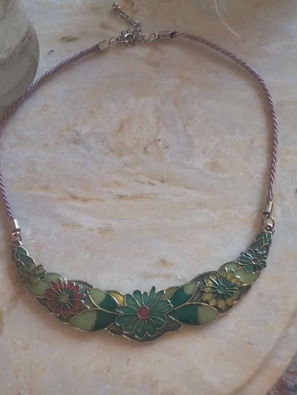 Green Floral Enamel Vintage Statement Necklace - Women Jewelry